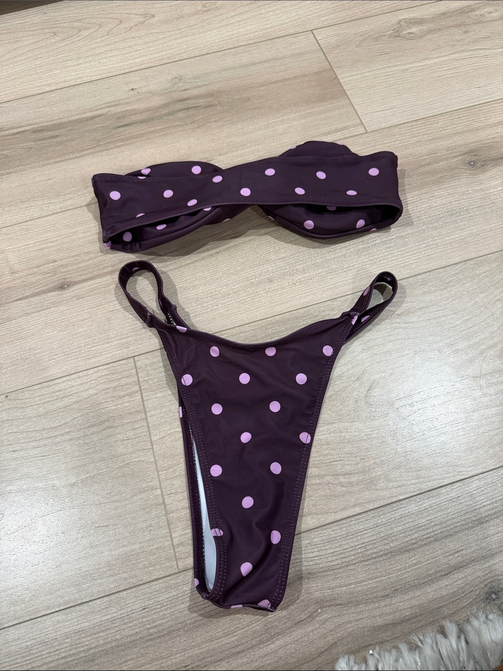 SHEIN Purple Polka Dot Bandeau Bikini Set - Pink Dots - Picture 2 of 4